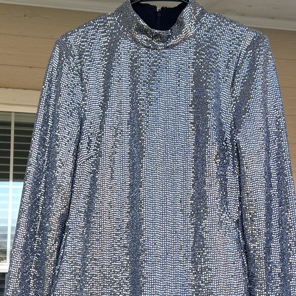 Badgley Mischka Silver Sparkly Long Sleeve Tunic - Size 12 - Picture 4 of 11